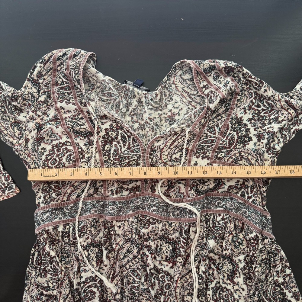 American Eagle Outfitters Blouse Womens Large Paisley Tassel 3/4 Sleeve Boho Top - Picture 9 of 10